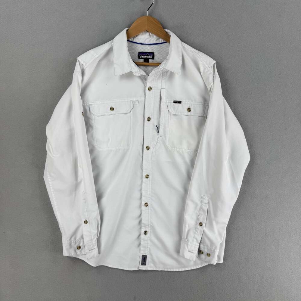 Patagonia Sol Patrol II Shirt Mens Large White Technical Long Sleeve Button Up